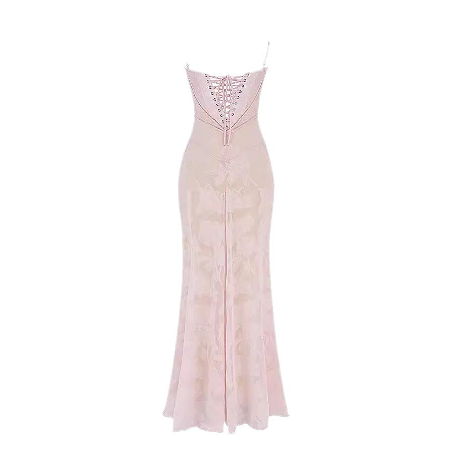 Lace Strap Backless Mini Dress for Women, New Fashion Autumn Fairy Dress, Casual Vacation Mid-Length Dress