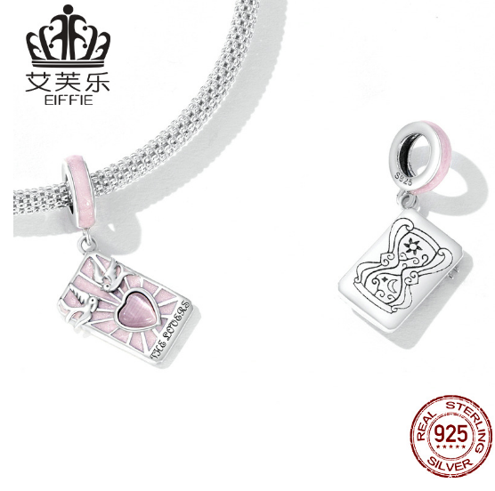 Avelle Original Sterling Silver S925 Tarot Lovers Pendant Bracelet Pink Drip Card Pendant SCC2263