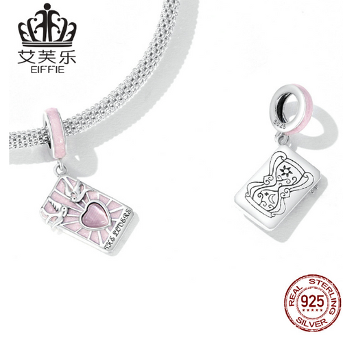 Avelle Original Sterling Silver S925 Tarot Lovers Pendant Bracelet Pink Drip Card Pendant SCC2263