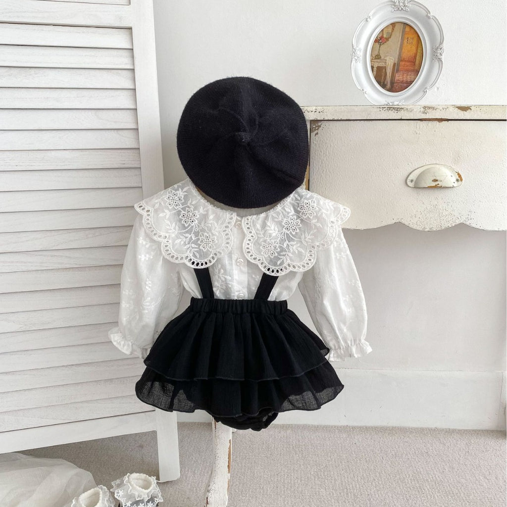 Baby Clothes Spring Autumn  Girl Solid Color Large Turn-Down Collar Shirt Overall Romper Two-Piece Set