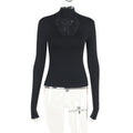 Dark Chic Sexy Fitted Hollow-Out Cross Long Sleeve Top