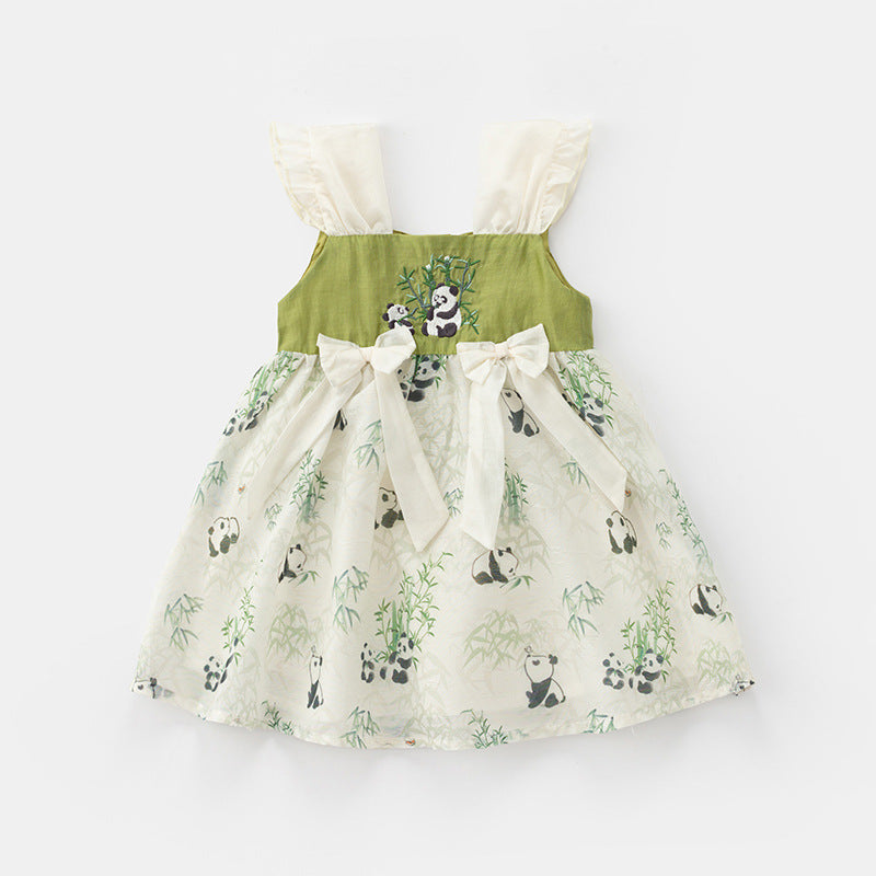 New Dress for Girls Summer Sleeveless Princess Dress with Buttoned Strap Design