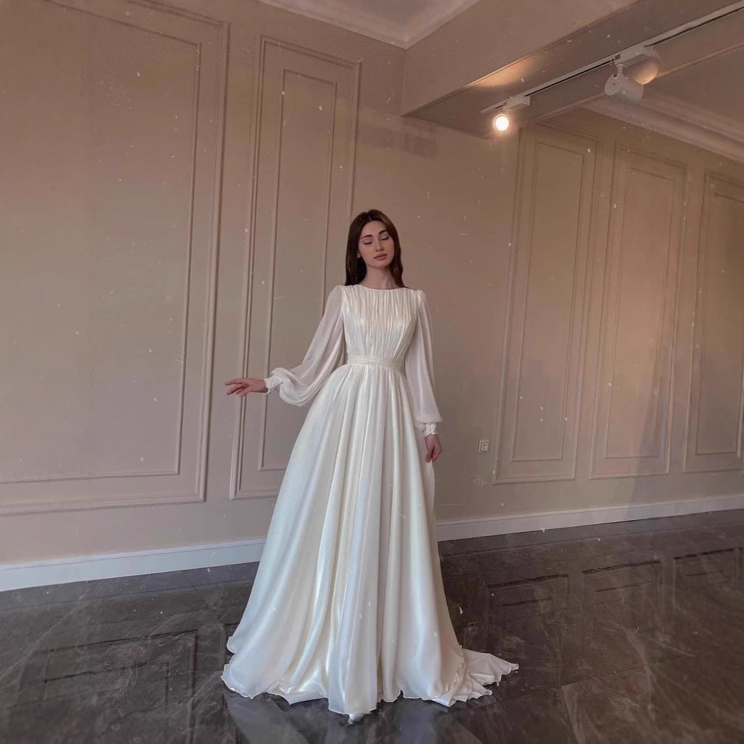 French Court Style White Double Layer Chiffon Full Skirt Princess Fairy Long Dress