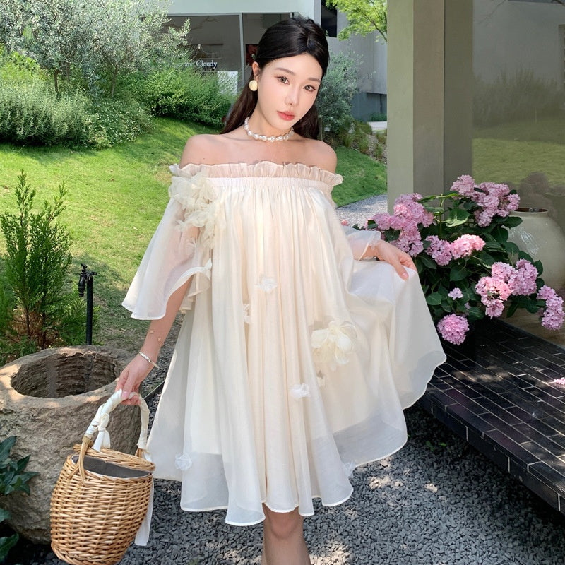 Elegant Vacation Style Dress One-Shoulder Robe Bridesmaid Fairy Dress