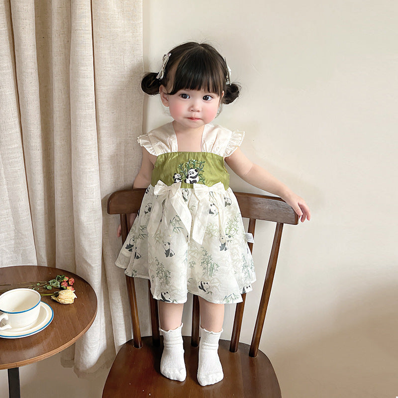 New Dress for Girls Summer Sleeveless Princess Dress with Buttoned Strap Design