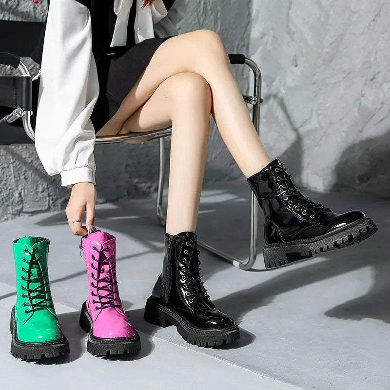 Women Colorful Fashion Ankle Boots Gothic Platform Punk Winter Black High Heels Sexy Ladies Shoes Combat Boots for Women