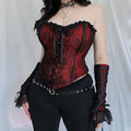 Dark red background lace fishbone sexy spicy girl lace waist tied top for women