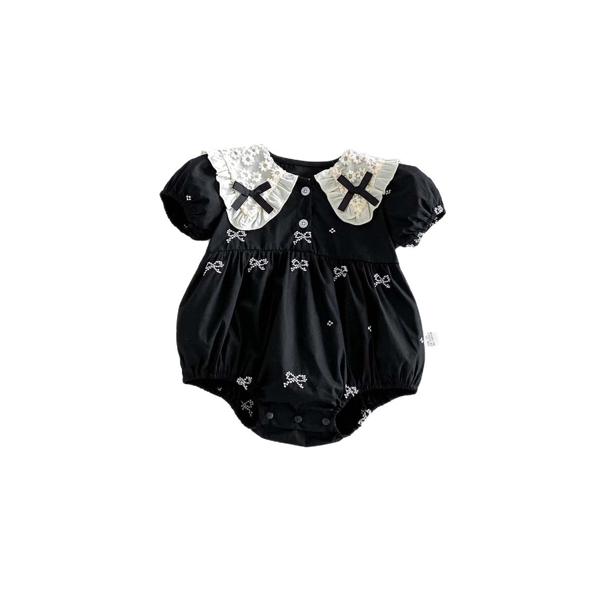 Summer Butterfly Knot Embroidered Collar Short Sleeve Romper Baby Girl Cotton Sweet Lace Bodysuit