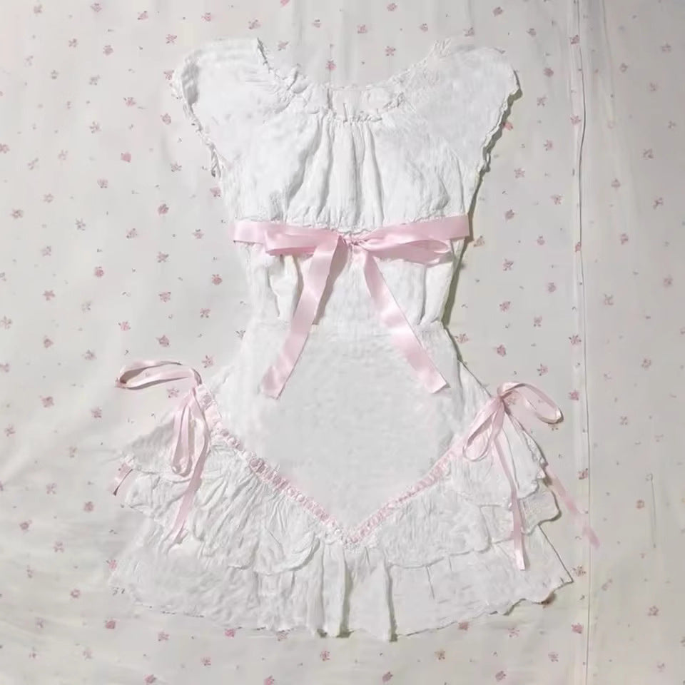 Sweet Fresh Fairy Style Bow Lace Versatile Women's Dress