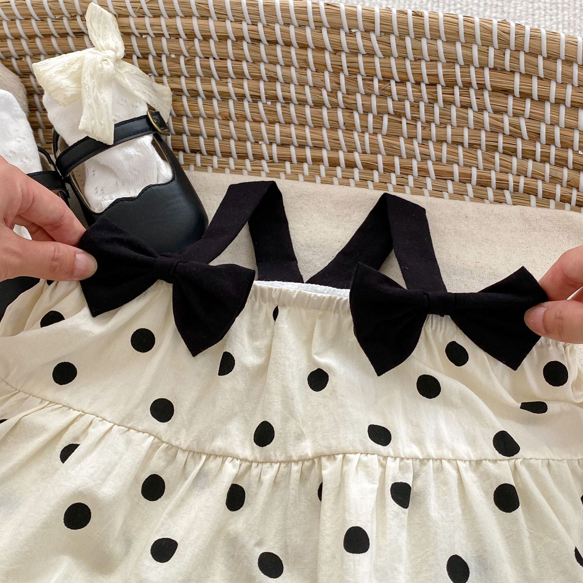 Summer Baby Girl Clothes Bow Strap Bodysuit Cute Polka Dot Princess Romper Dress Crawling Suit
