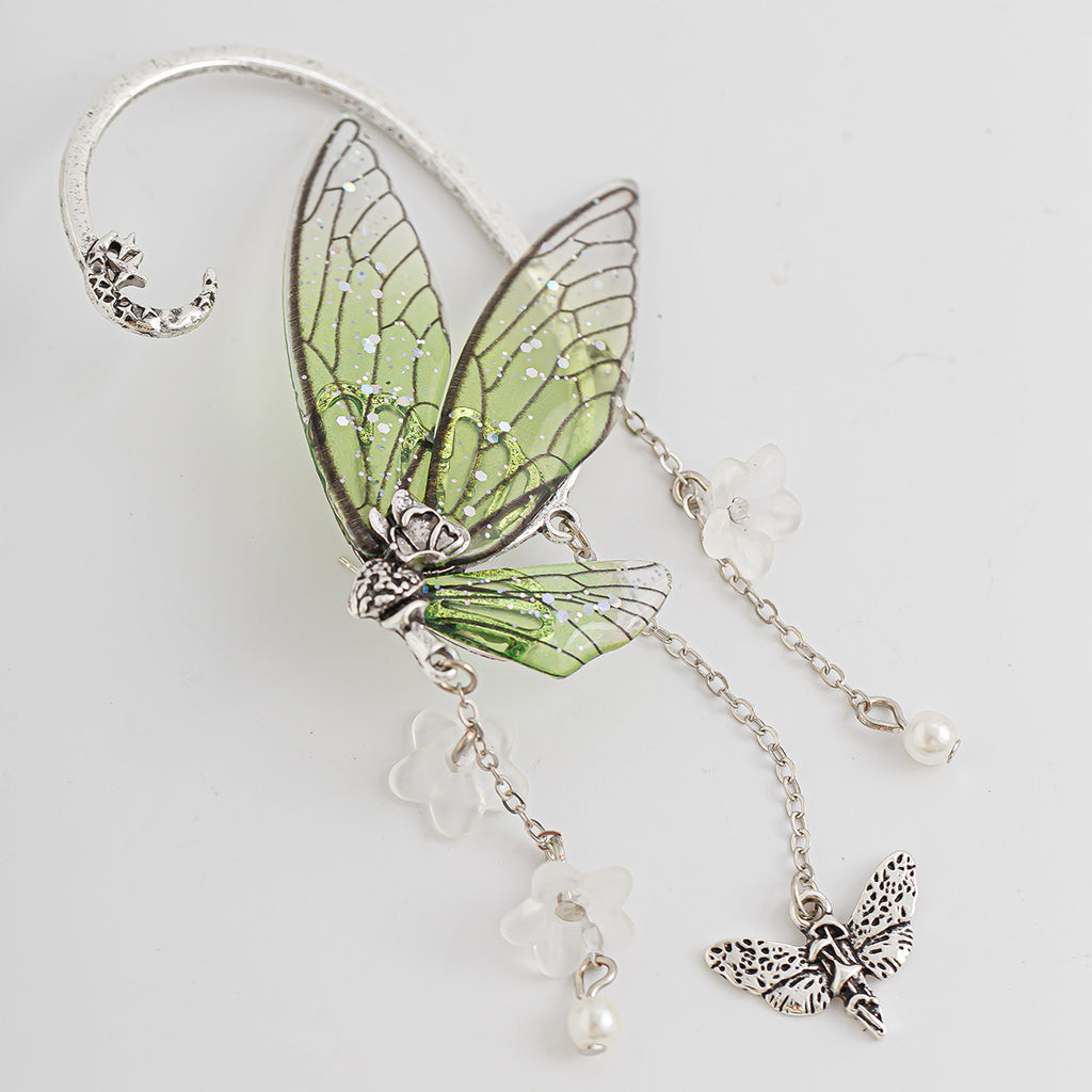 Forest style elf ear tassel ear hanging butterfly outline earring jewelry cross-border wing ear clip