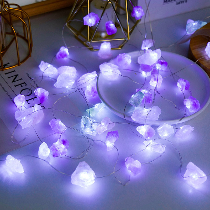 Natural Pink Amethyst Original Stone Atmosphere Light Gravel Long Colored Light String Christmas Decoration