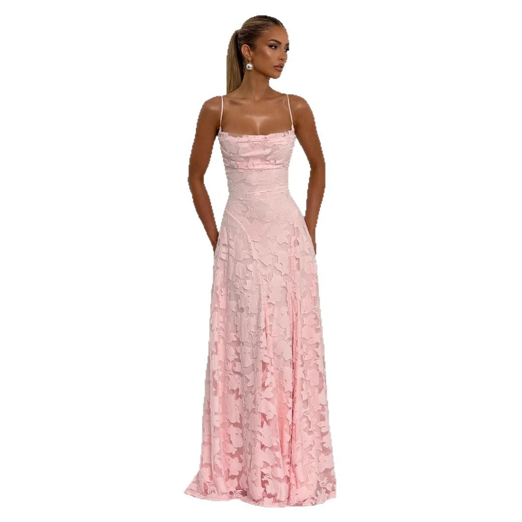 Lace halter dress with tie detail, unique design, women's mid-length fairy dress for spring, casual vacation wear