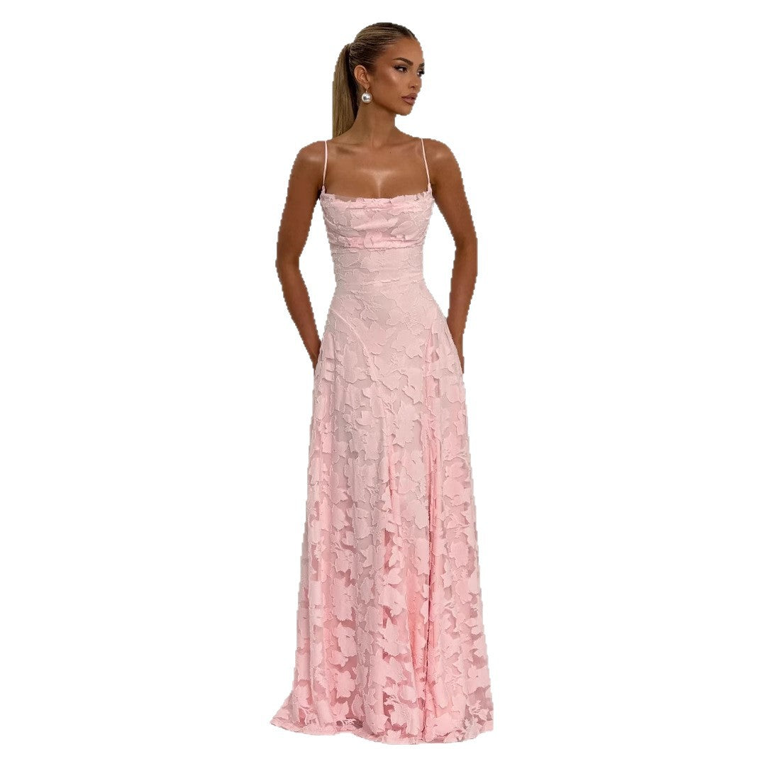 Lace halter dress with tie detail, unique design, women's mid-length fairy dress for spring, casual vacation wear