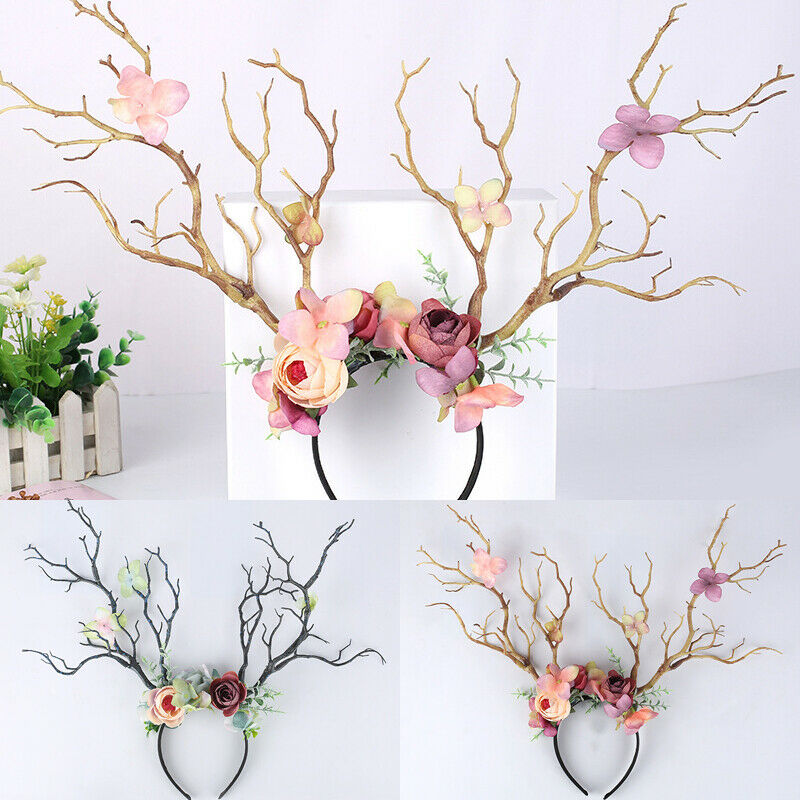 Gothic Antlers Deer Horns Flower Hair Band Christmas Headband Cosplay Fashion Christmas Head Dress Party Supplies