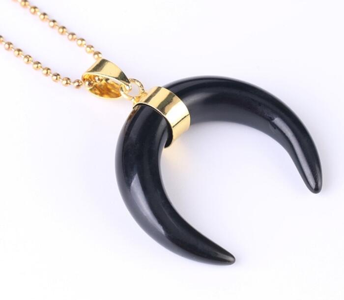 Natural Stones Crescent Moon Necklaces Pendants Purple Crystal Pink Quartz White Stone Gold Color Reiki Women Jewelry