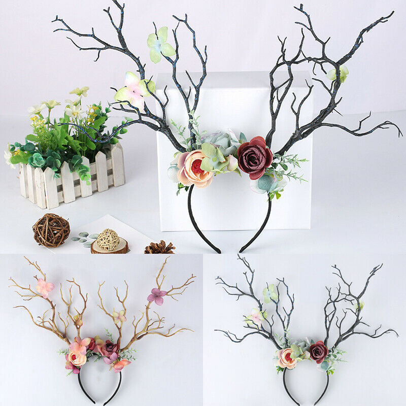 Gothic Antlers Deer Horns Flower Hair Band Christmas Headband Cosplay Fashion Christmas Head Dress Party Supplies