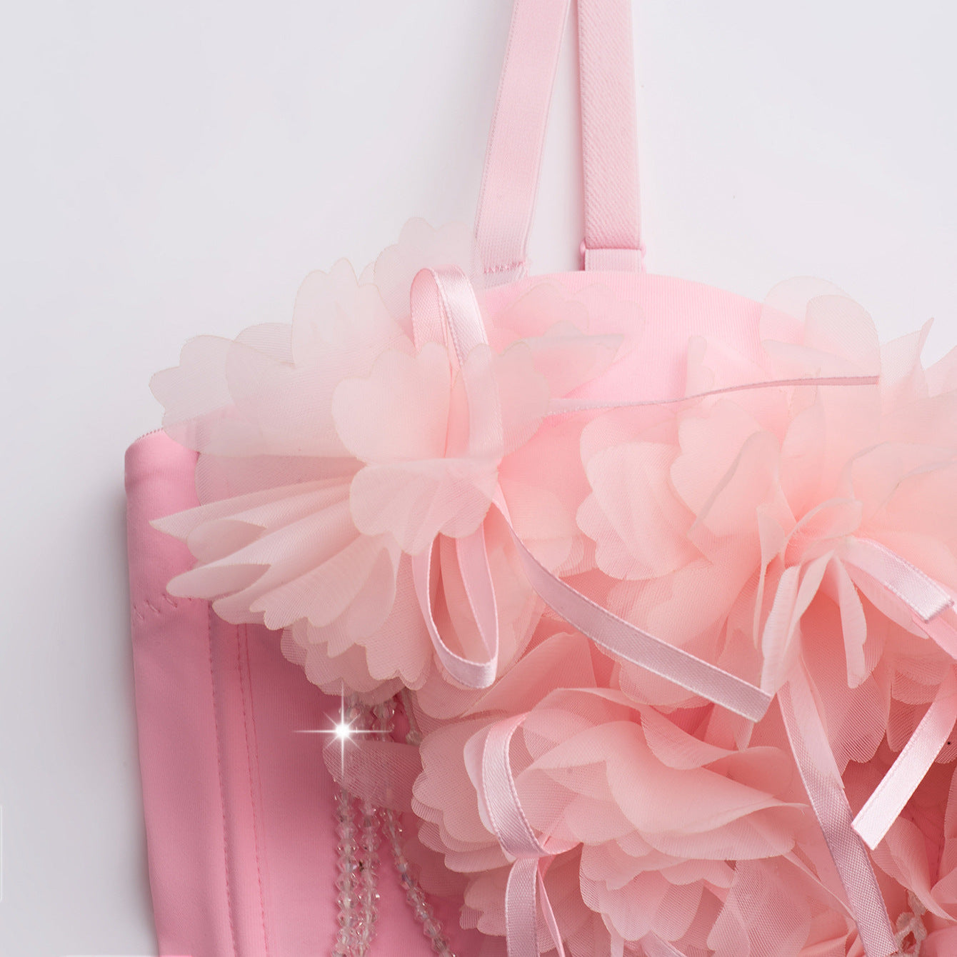 Pink Strapless Floral Tassel Fairy Fitted Shaping Boned Bustier