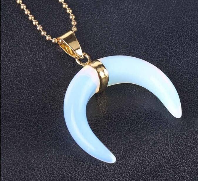 Natural Stones Crescent Moon Necklaces Pendants Purple Crystal Pink Quartz White Stone Gold Color Reiki Women Jewelry