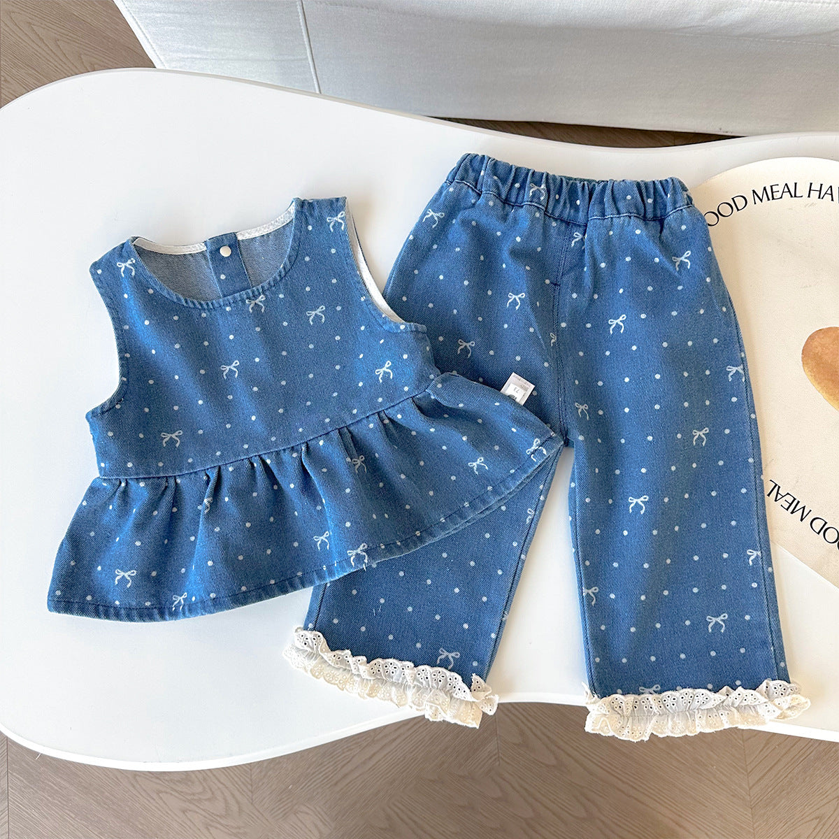 Charming Girls' Outfit Spring New Fashionable Infant Denim Vest Pants Set Bottom Shirt Spring Autumn Baby Clothes