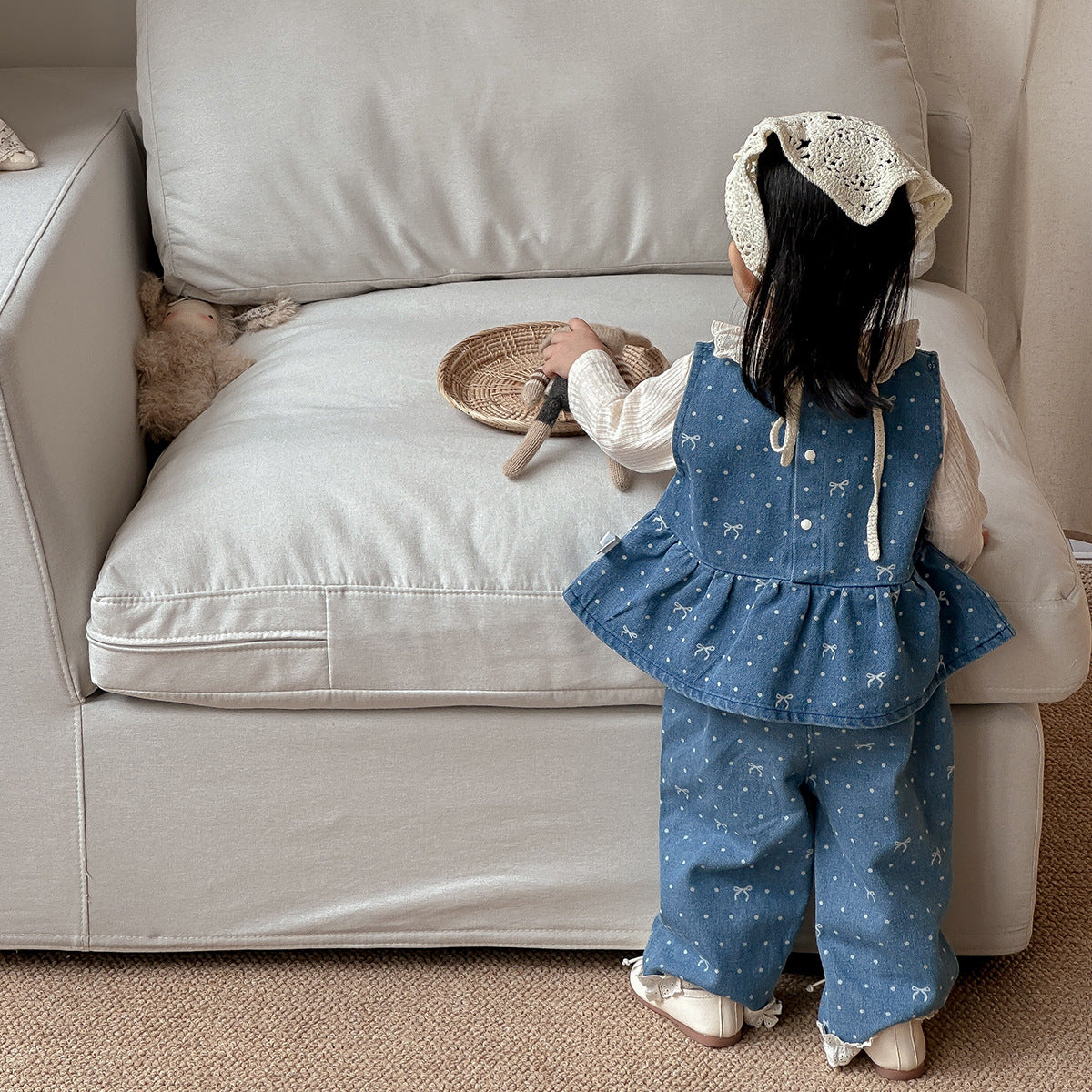Charming Girls' Outfit Spring New Fashionable Infant Denim Vest Pants Set Bottom Shirt Spring Autumn Baby Clothes