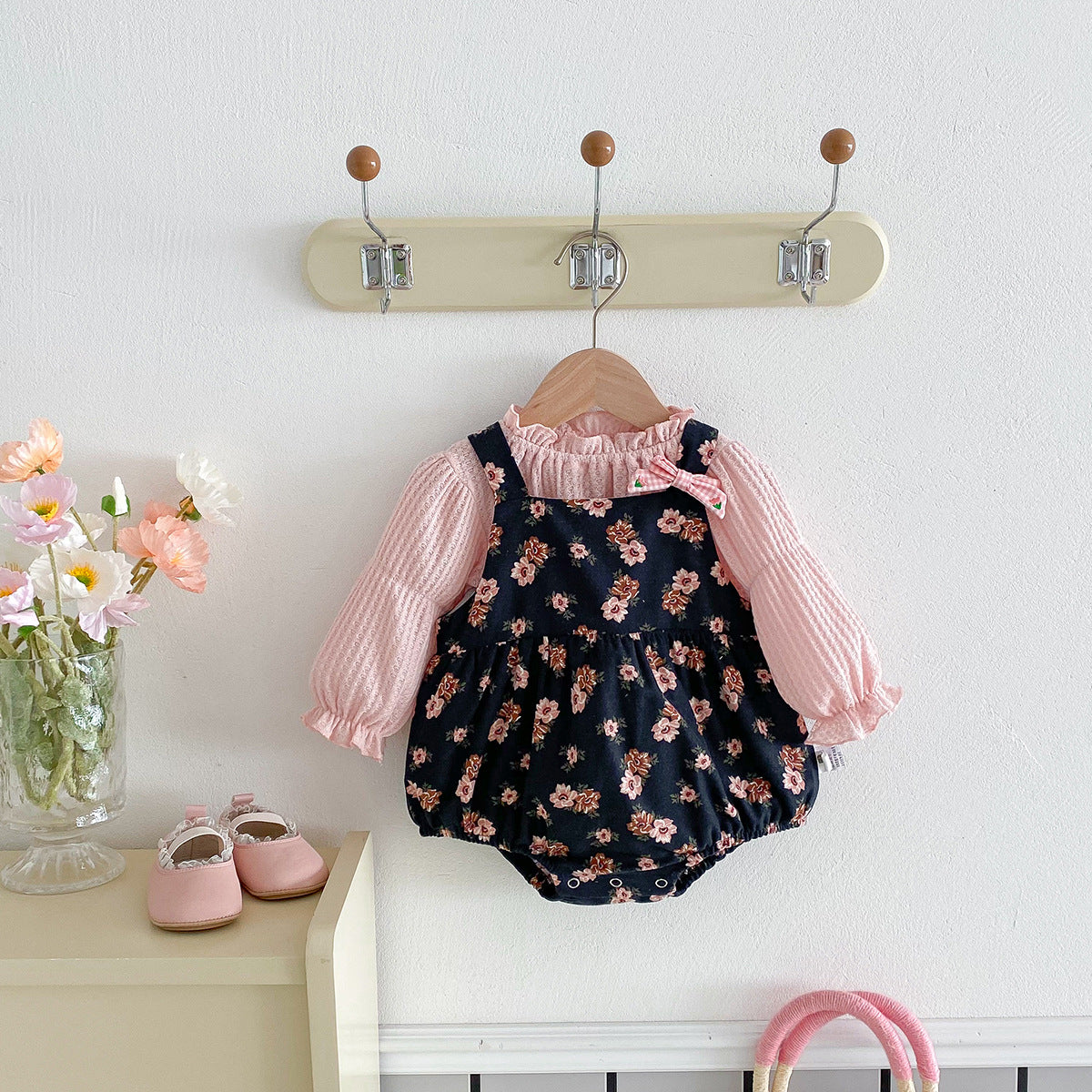 Baby Spring Outfit Stylish Infant Baby Romper Floral Onesie 2-Piece Set Spring Autumn Clothes