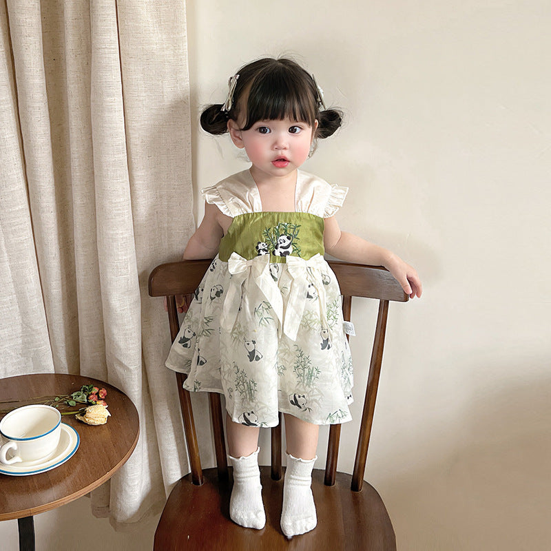 New Dress for Girls Summer Sleeveless Princess Dress with Buttoned Strap Design