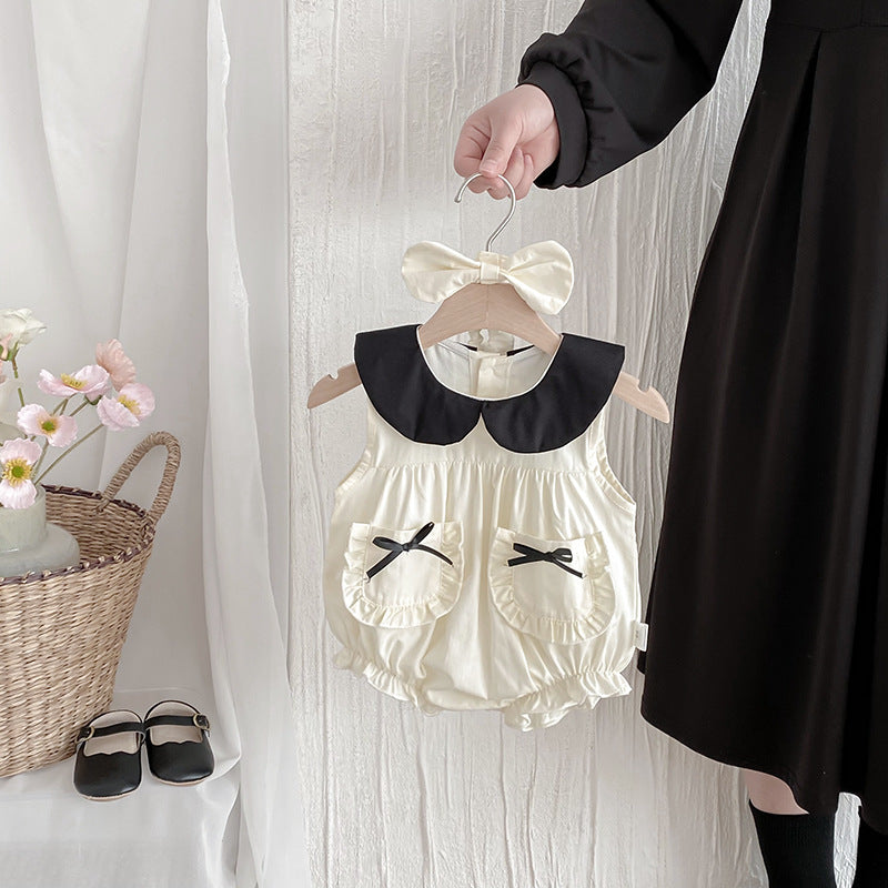 Summer Sleeveless Romper Baby Clothes Girl Sweet Chic Style Dress Triangle Crawler Sister Set