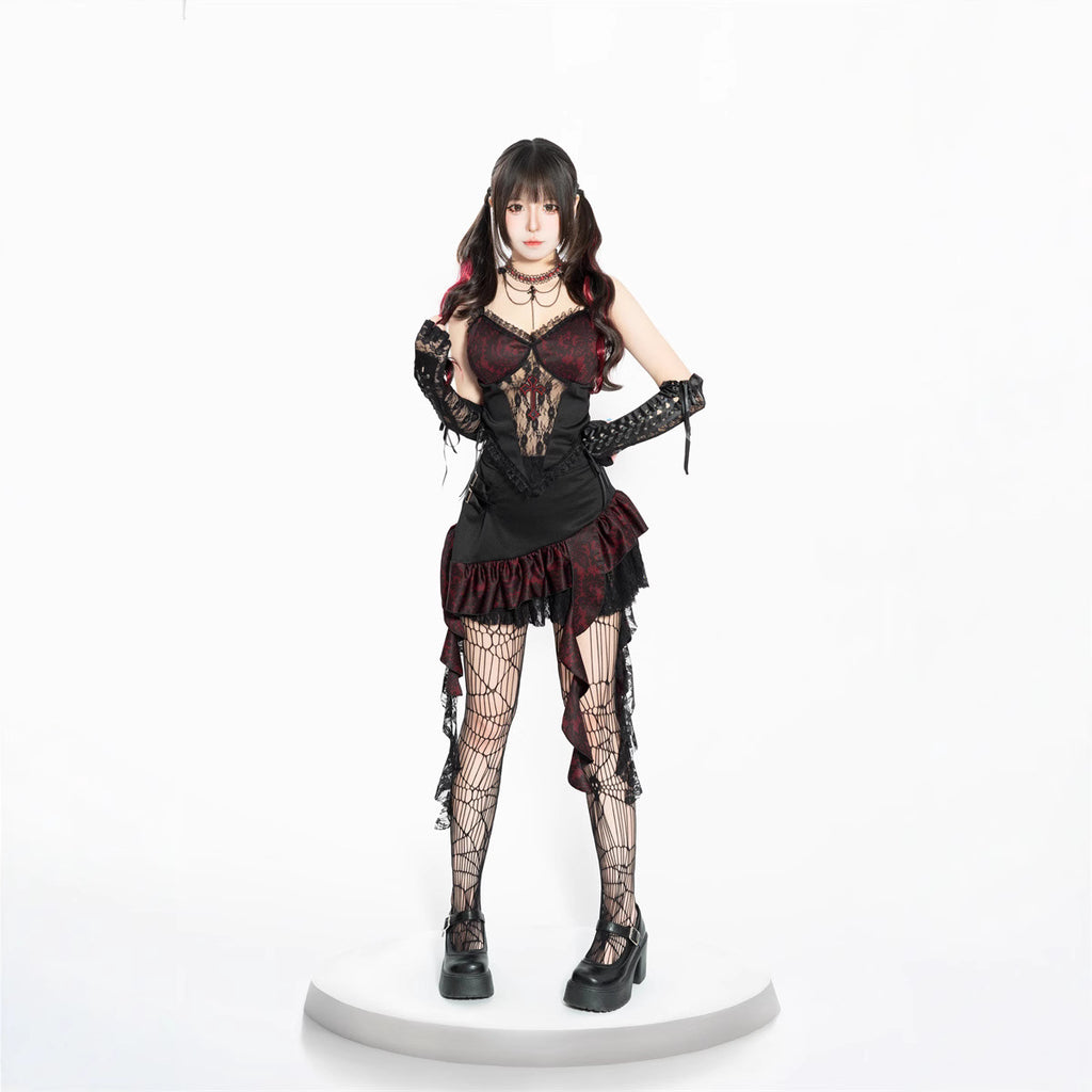 Halloween Dark Style Vampire Cosplay Duchess Lady Strap Top Sexy Performance Outfit