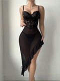 V-neck lace camisole black set erotic lingerie