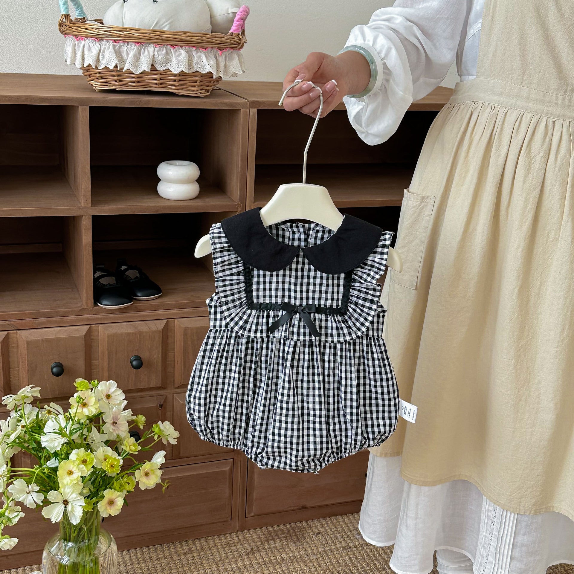 Baby Summer Lightweight Clothes, Sweet Polka Dot and Plaid Girl Baby Vest Onesie, Newborn A-Class Clothing for Summer