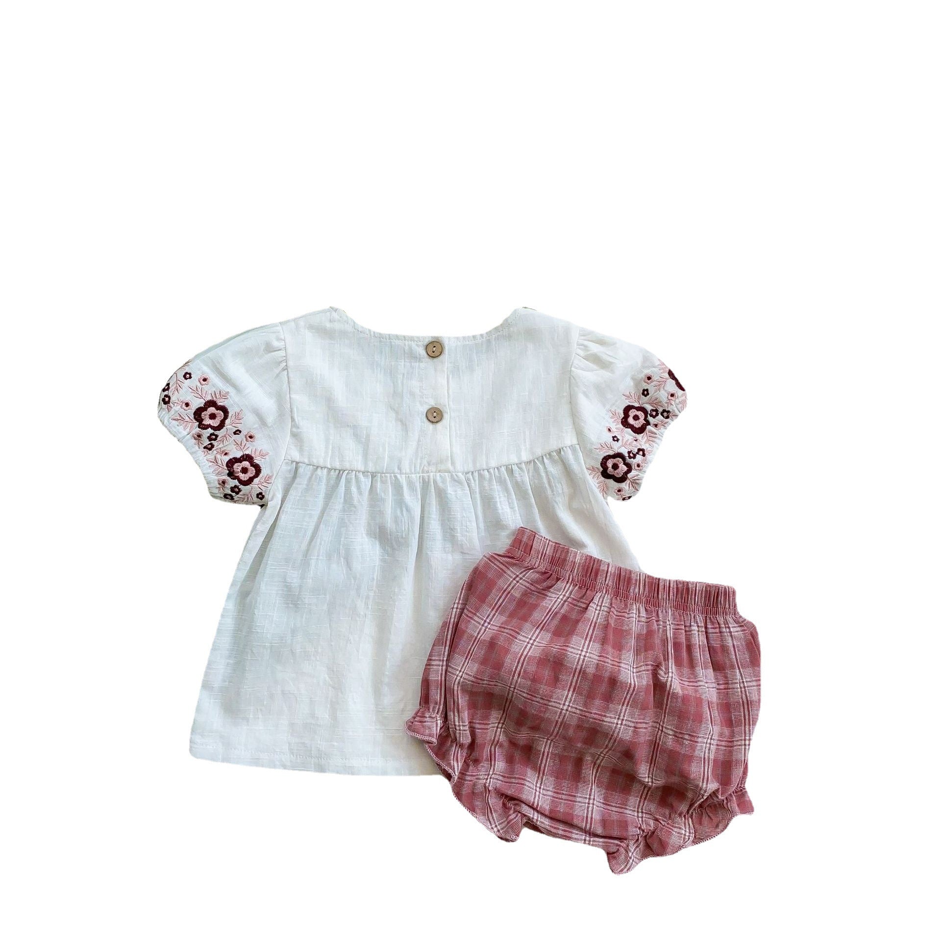 Baby Romper Girls Ethnic Style Outfit Kids Plaid Onesie Clothes Embroidered Summer