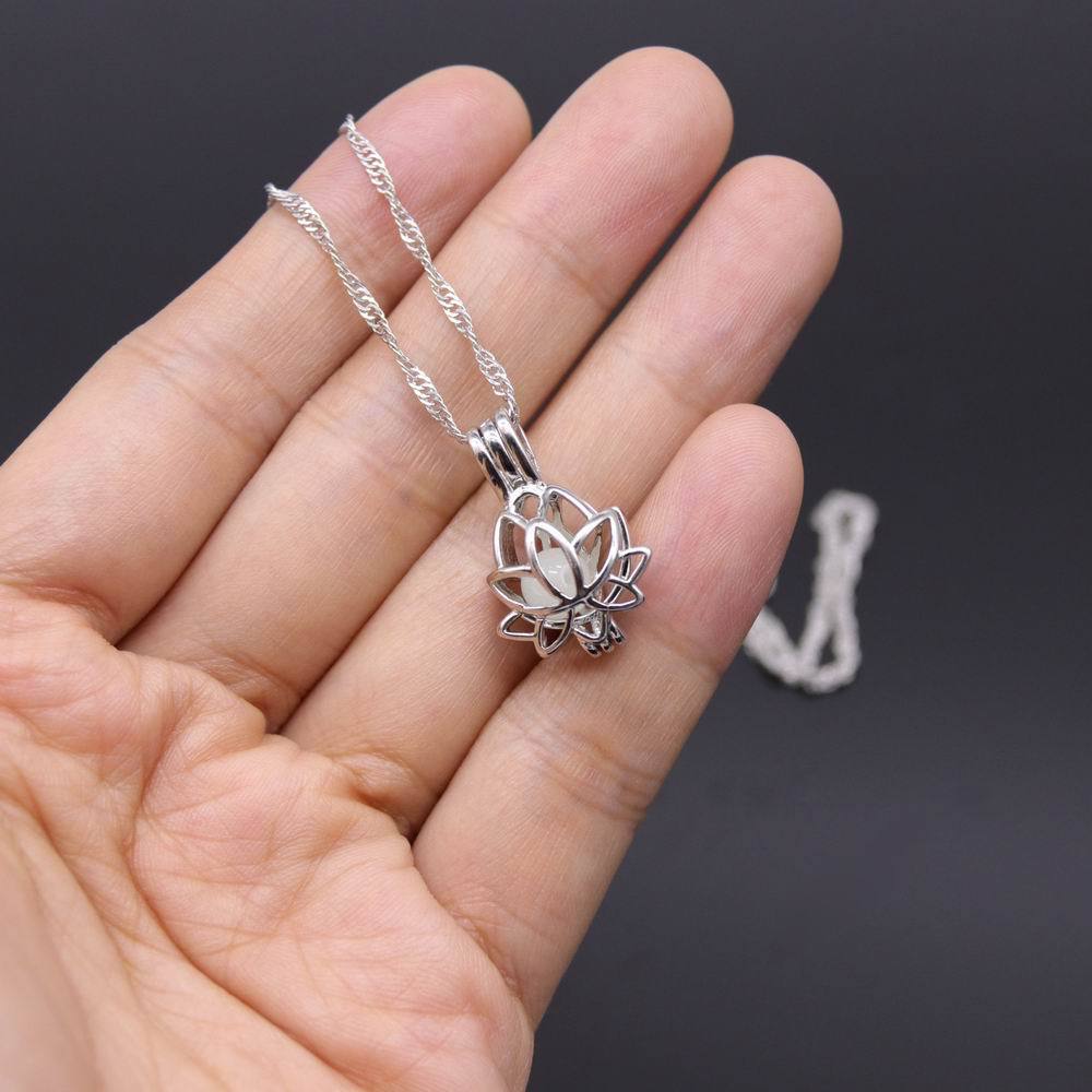 Luminous Glowing In The Dark Moon Lotus Flower Shaped Pendant Necklace For Women
