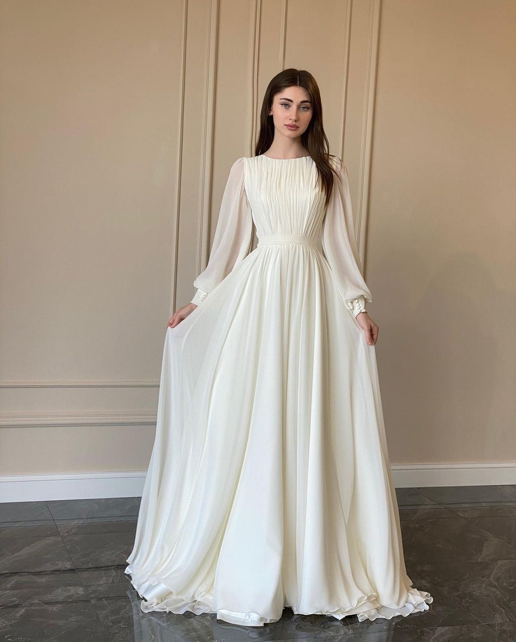 French Court Style White Double Layer Chiffon Full Skirt Princess Fairy Long Dress
