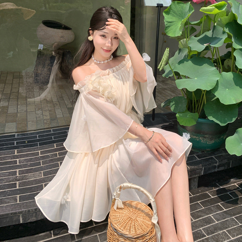 Elegant Vacation Style Dress One-Shoulder Robe Bridesmaid Fairy Dress
