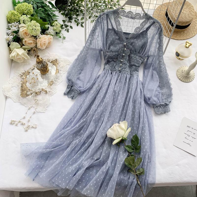 New Mesh Long Skirt Gentle Skirt Fairy Super Fairy Sweet Long Temperament Dress