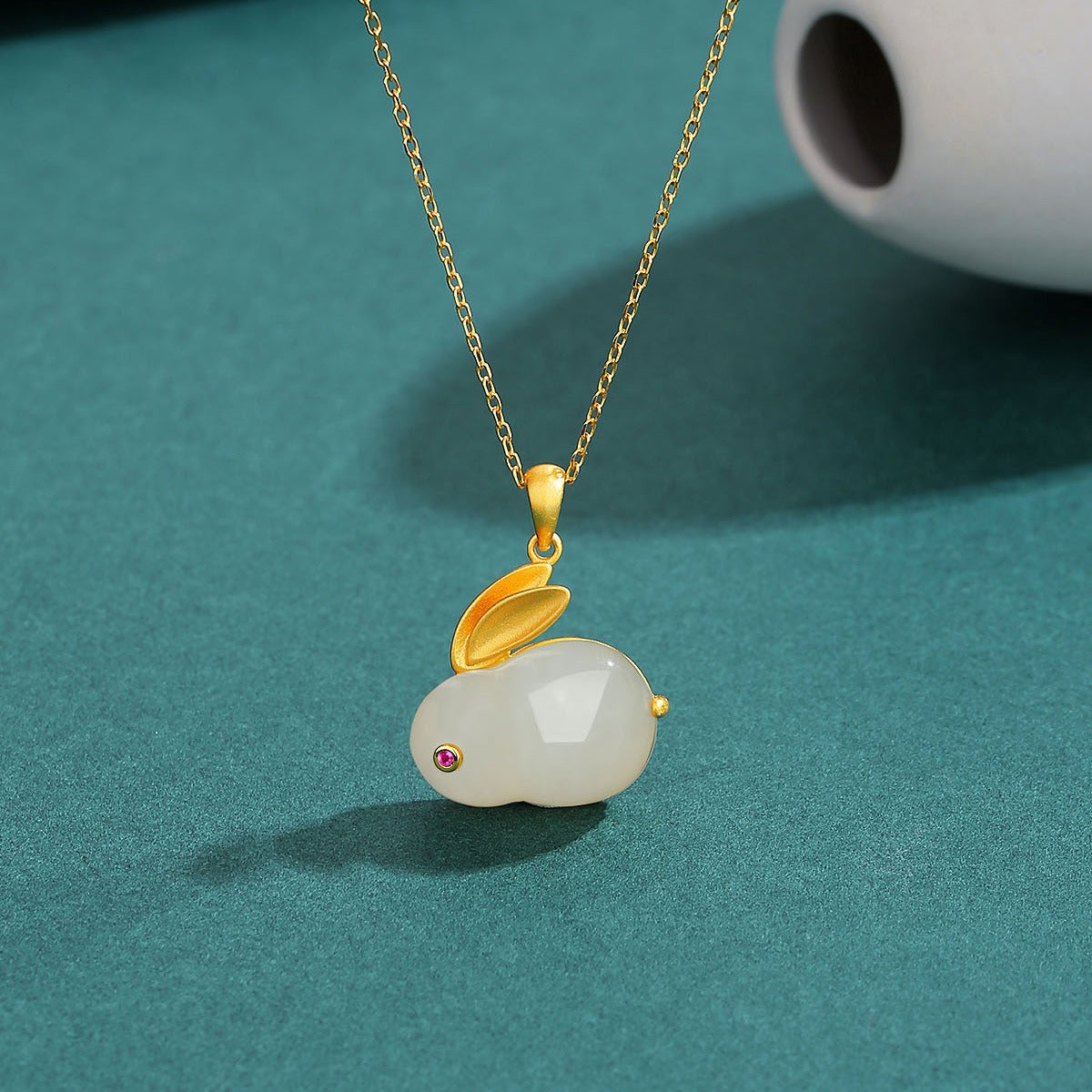 Hotan Jade Rabbit Pendant S925 Silver Gilded Lovely Jade Rabbit Earnail Necklace Bracelet Ring Fairy Jewelry