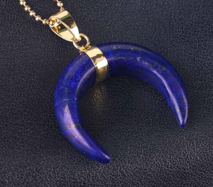 Natural Stones Crescent Moon Necklaces Pendants Purple Crystal Pink Quartz White Stone Gold Color Reiki Women Jewelry