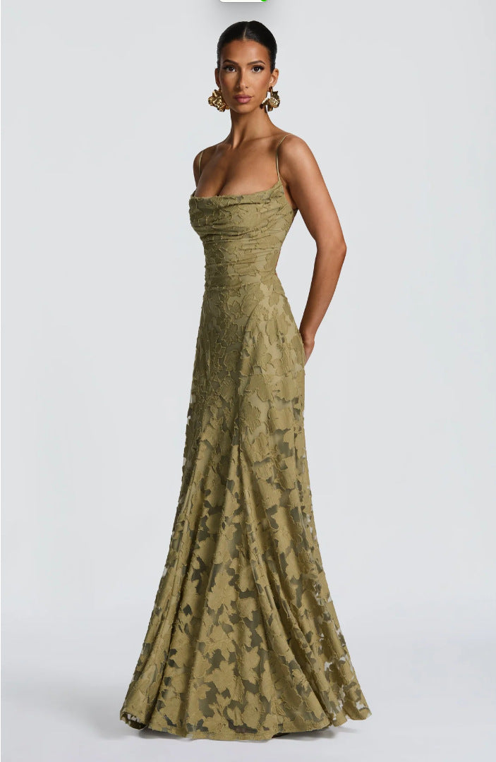 Lace halter dress with tie detail, unique design, women's mid-length fairy dress for spring, casual vacation wear
