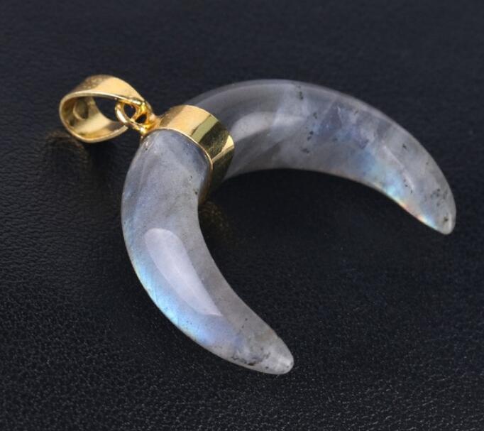 Natural Stones Crescent Moon Necklaces Pendants Purple Crystal Pink Quartz White Stone Gold Color Reiki Women Jewelry