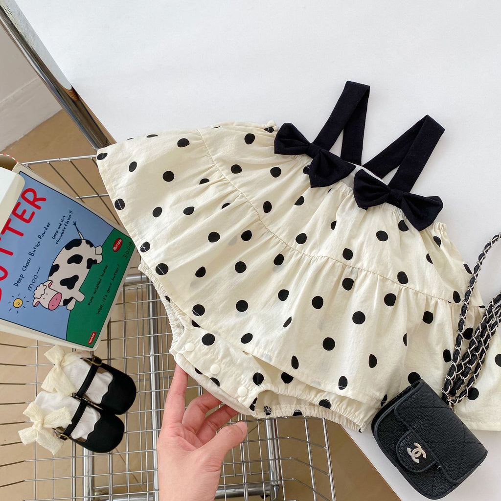 Summer Baby Girl Clothes Bow Strap Bodysuit Cute Polka Dot Princess Romper Dress Crawling Suit