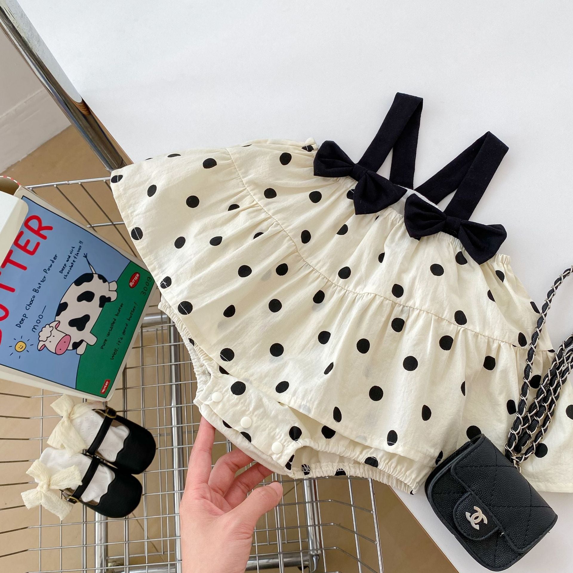 Summer Baby Girl Clothes Bow Strap Bodysuit Cute Polka Dot Princess Romper Dress Crawling Suit