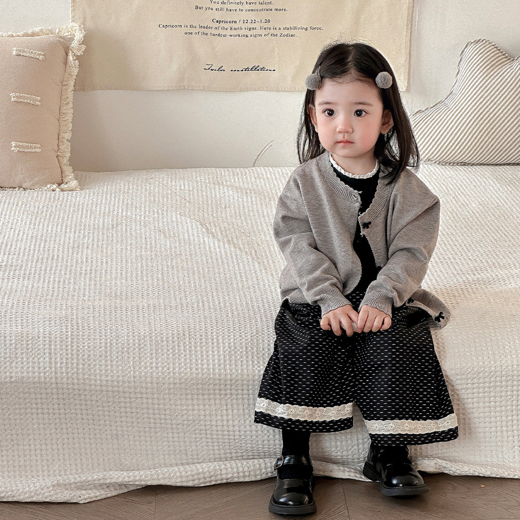 Girls' Set Spring Knit Cardigan Stylish Baby Top Toddler Wide-Leg Pants Outing Clothes
