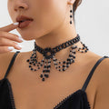 Gothic style beaded woven crystal choker set, female personality, dark tassel collar accessory