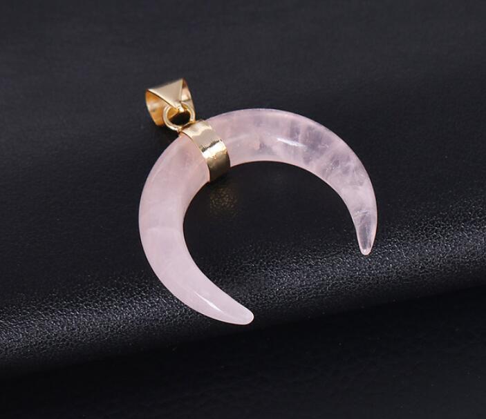 Natural Stones Crescent Moon Necklaces Pendants Purple Crystal Pink Quartz White Stone Gold Color Reiki Women Jewelry