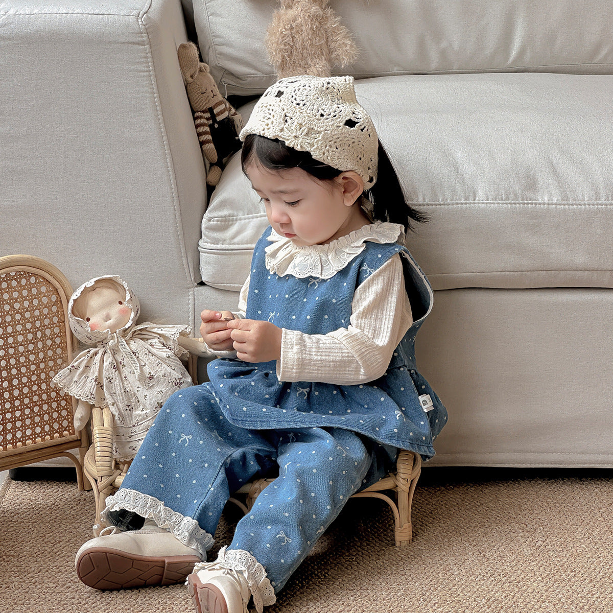 Charming Girls' Outfit Spring New Fashionable Infant Denim Vest Pants Set Bottom Shirt Spring Autumn Baby Clothes