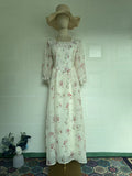 Floral Long Fitted Waist Belted Fairy Dress with Square Neck