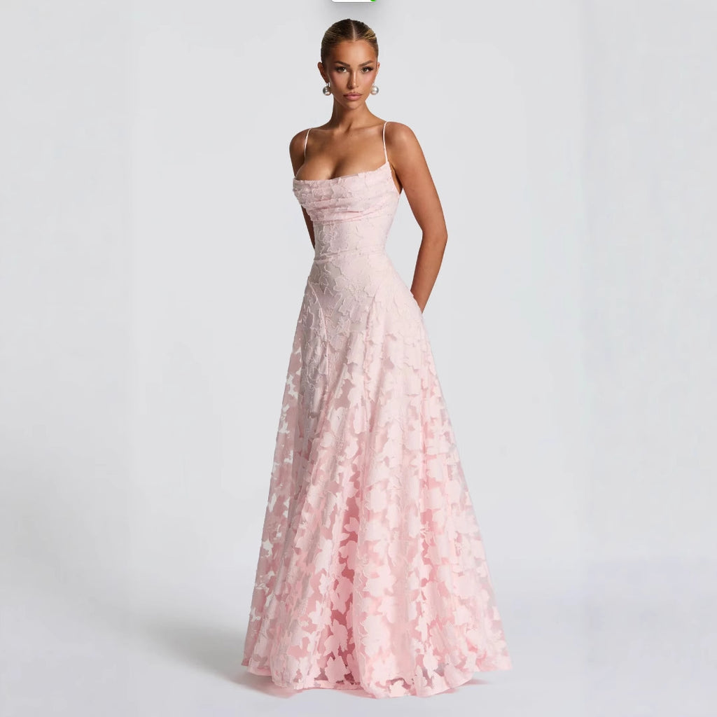 Lace halter dress with tie detail, unique design, women's mid-length fairy dress for spring, casual vacation wear