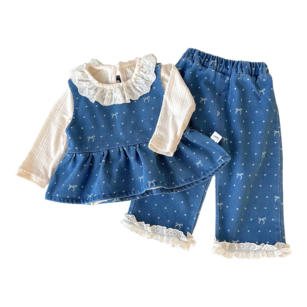Charming Girls' Outfit Spring New Fashionable Infant Denim Vest Pants Set Bottom Shirt Spring Autumn Baby Clothes