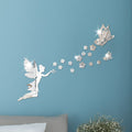 Angelic Flying Mirror Wall Stickers, Fairy Scattering Flowers Acrylic DIY Decorations for Living Room and Dining Room, New Arrival Butterfly and Flower Designs